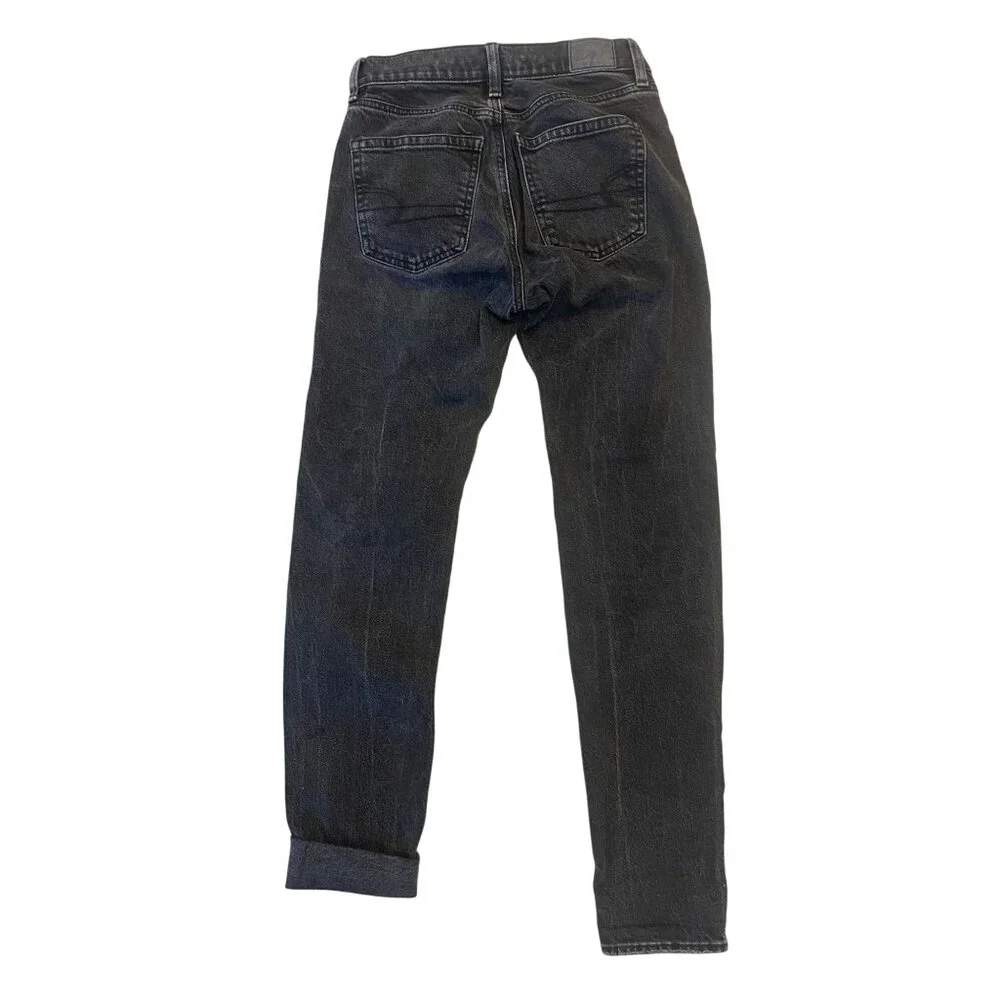 AE Next Level Low-Rise Distressed Jeans - Black Ripped Denim - 8